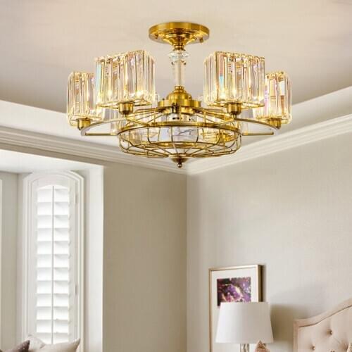 Postmodern stealth ceiling fan light luxury living room dining room bedroom remote control crystal ceiling fan light