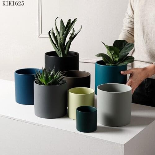 Simple Color Cylindrical Ceramic Flowerpot Succulent Cactus Potted Home Countertop Flowerpot Garden Courtyard Decoration Crafts