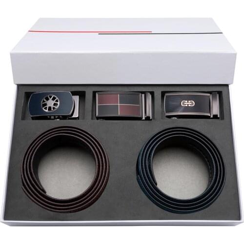 Genuine Leather Luxury Belt Mens Fashion Belts Barry.Wang Blue And Brown Belts With 3PCS Metal Automatic Buckle For Male HZ-0020