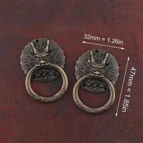 1Pc 32*47mm Dragon Head Handle Retro Zinc Alloy Small Pulls Ring Drawer Wine Box Knob Decoration Handles