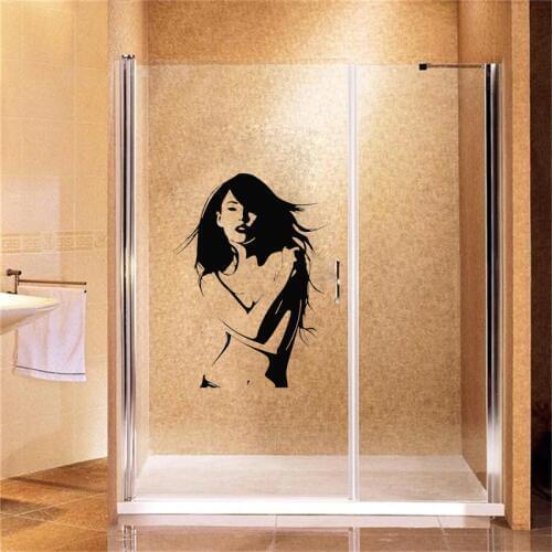 Sexy Woman Bathroom With Toilet Glass Sticker Waterproof Vinyl Door Sticker 2WS0042
