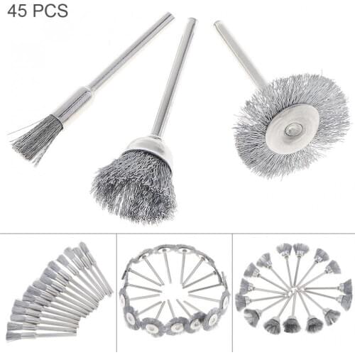 45pcs/lot Stainless Steel Wire Brushes with Bowl-type Head and 3mm Shank Diameter for Rust Removal / Polishing