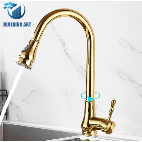 Black Brass Pull Out Kitchen Faucet Deck Mount Sink Faucet Shower Column Mode Kitchen Faucet Hot Cold Mixer Crane