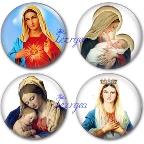 Virgin Mary Glass Cabochon, Round photo Virgin Mary glass cabochon demo flat back Making findings