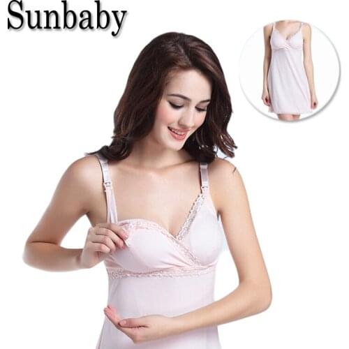 Sunbaby Summer Nice Soft 100% Cotton Fabric Nursing Night Dress For Pregnant Women Singlet Breastfeeding Sleepwear D518