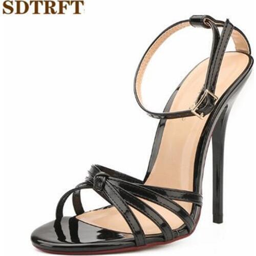 SDTRFT Sandals Buckle shoes moman Wedding Stiletto zapatos mujer 13cm Thin Heels Ladies Party Narrow Band Pumps Plus:37-46 47 48