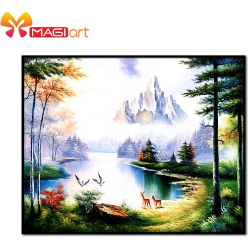 Cross stitch kits Embroidery needlework sets 11CT water soluble canvas patterns 14CT Landscape painting Snow mountain-NCMS031