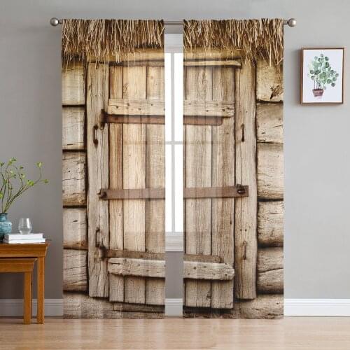 Barn Wooden Door Straw Window Treatment Tulle Modern Sheer Curtains for Kitchen Living Room the Bedroom Curtains Decoration