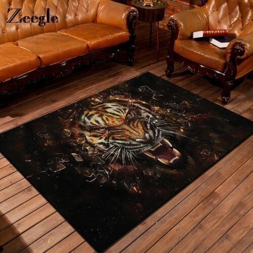 Zeegle Living Room Large Size Carpet Anti-Slip Sofa Table Floor Flannel Mat Kids Bedroom 3D Tiger Printed Center Area Rug