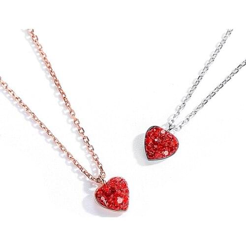 GUH16 Little Red Heart Necklace Female 925 Silver Clavicle Chain Simple Love Jewelry Personality Niche Design Necklace