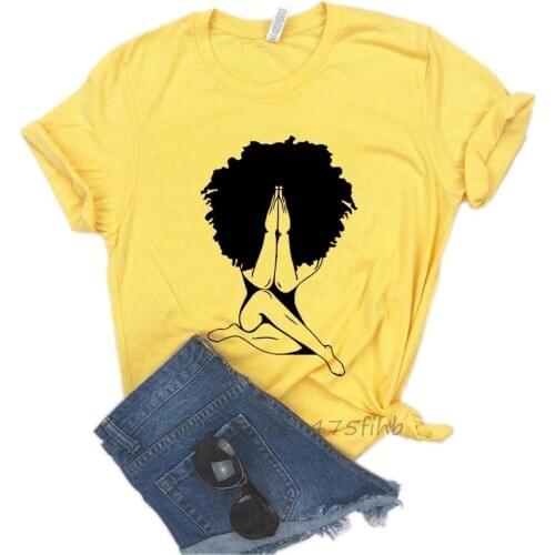 Afro Praying Print Women Tshirt Organic Cotton T Shirt For Lady Girl Woman T-Shirts Graphic Top Tee Drop Shipping