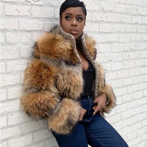 Amazing Luxury Ladies Natural Raccoon Fur Coat Womens Winter Jacket Outerwear High Street Styllish Winter fur jackets