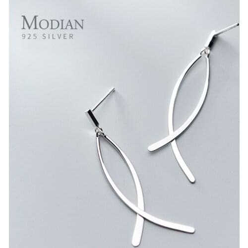 Modian New Classic Geometric Cross Line Dangle Earring for Women Authentic Sterling Silver 925 Drop Earring Fine Jewelry Gift