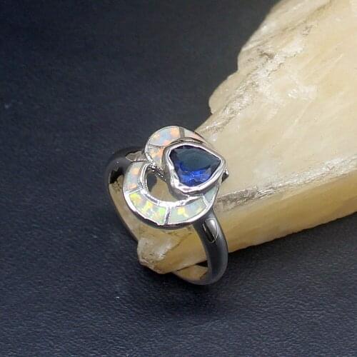 Hermosa White Opal Heart Sapphire Genuine 925 Silver Band Ring Wedding Engagement Gifts for Women Size 6# 20214341
