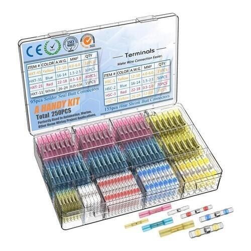 10/30/50/80/200PCS Solder Seal Wire Connectors Heat Shrink Wire Connectors Insulated Waterproof Electrical Butt Terminals