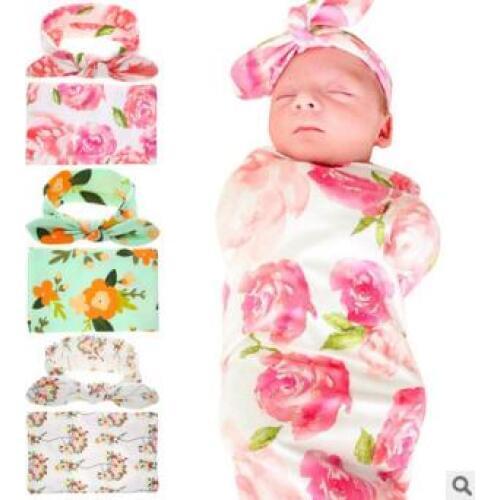10set/lot 2pcs/set Baby Wrap Blanket Bunny Ears Printing HeadBands Accessory HA1112