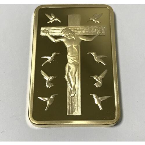 2 pcs The Jesus handed on corss Ten Commandents coin 1 OZ 24K gold plated ingot badge 50 mm x 28 mm home decoration bars