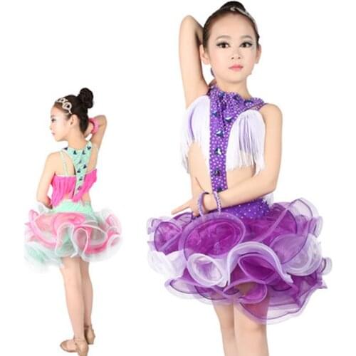 2018 Mix-Color Professional Diamond Latin Dance Dresses with Tassel Adorned on Bodice 4 Colors Free Shipping A0012