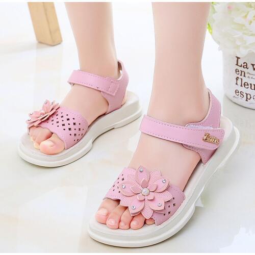 2020 Summer New Girl Sandals Flowers Decoration Outdoor Non-slip Breathable Kid Beach Shoes Pink Princess Sandals for Kids