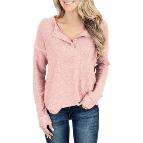 2021 Waffle Top Long Sleeve T-Shirt Womens Autumn Button Womens Wear Black Red Pink White Army Green Shirt