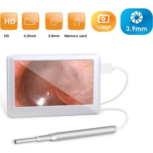 3.9mm Digital Otoscope Ear Camera with 4.5 Inch Screen 6 Adjustable LED Lights Ear Wax Removal Tool Rechargeable Battery