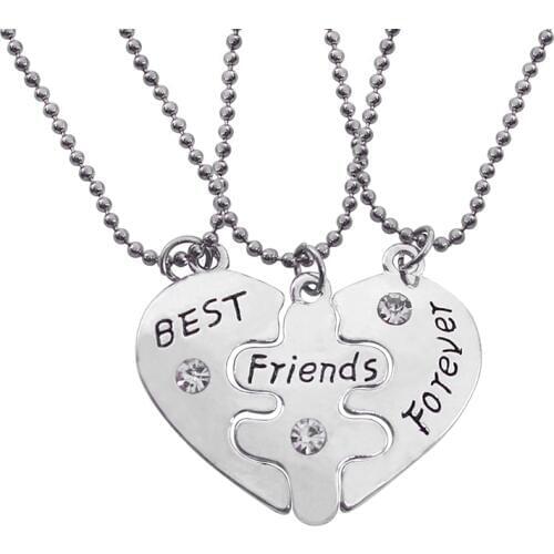 3 PC/Set Best Friend Forever BFF Heart-Shaped Triple Pendant Necklaces Sets For Men Women Christmas Gift Necklace Wholesale