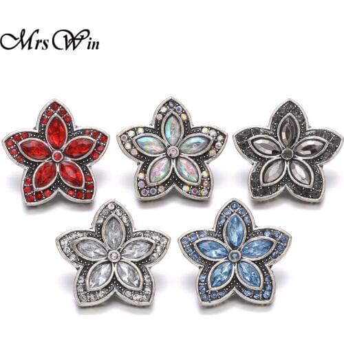 6pcs/lot New Snap Jewelry Crystal Flower Snap Button Fit DIY 18mm Snap Bracelet Bangle