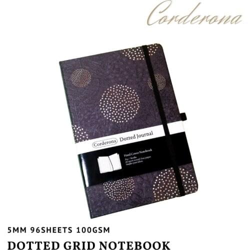A5 160gsm Dot Grid Bullet Notebook Black Floral Hard Cover Thick Journal Elastic Band Back Pocket Travel Planner Diary