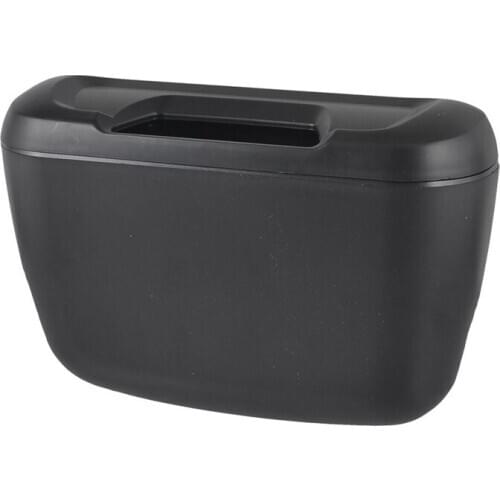 Black Plastic Vehicle Auto Goods Car Trash Bin Garbage Box w Hook