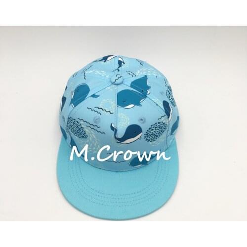 Kids Boys New Hip Hop 100% Cotton Twill Flat Cap with All Over Printed Sea Animals Design
