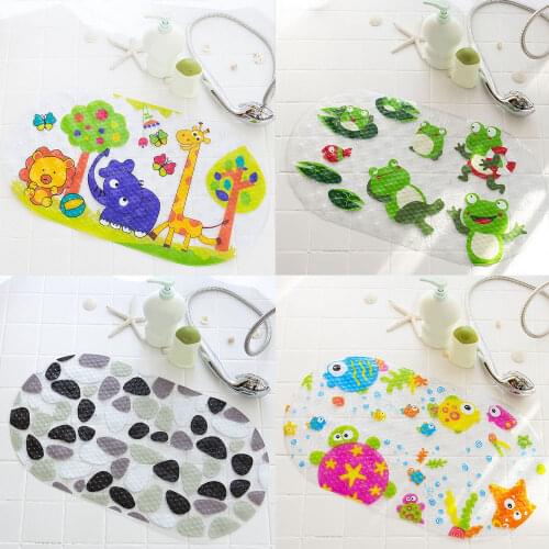 Kids Cartoon Silicone Anti-Skid Baby Bath Mat with Suction Cups Toddler Shower Cushion Bathtub Silicone Pad Bath Seat Bath Care