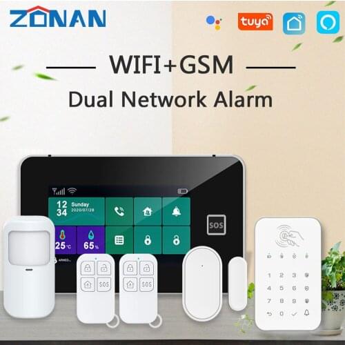 Zonan WIFI GSM Home Burglar Security Alarm System Wireless Touch Keypad Tuya Smart Life APP Control Motion Detector