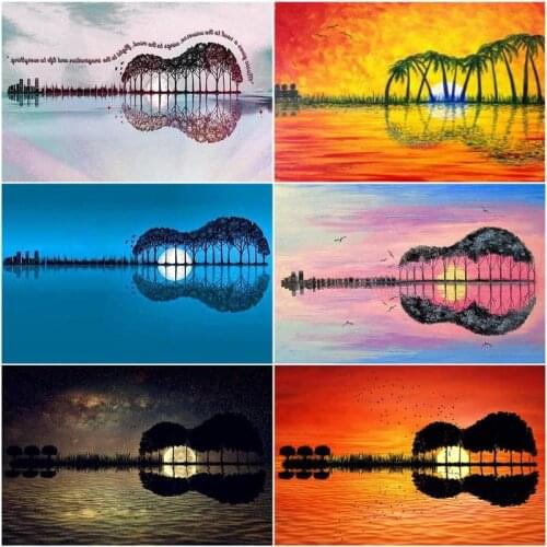 GATYZTORY Paint By Number Guitar Lake DIY Pictures By Numbers Landscape Kits Drawing On Canvas Hand Painted Painting Art Gift H