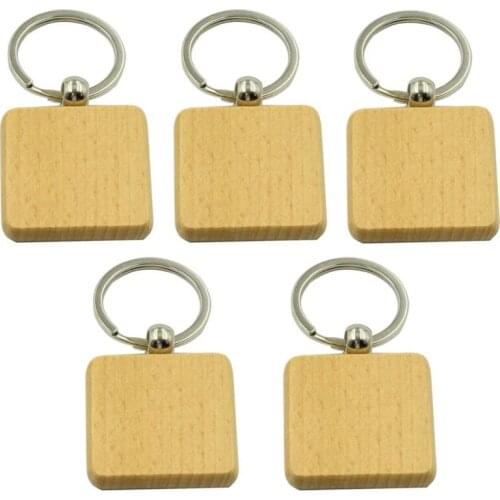 Hot 50Pcs DIY Blank Wooden Keychain Square Carved Key Ring Wooden Key Ring 40 x 40 mm