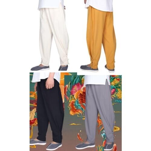 5color spring&summer cotton buddhist lay meditation bloomers casual pants zen shaolin monk kung fu trousers black/gray/yellow