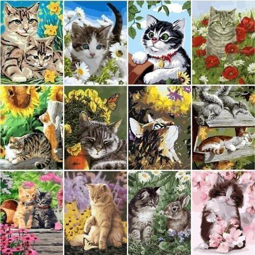 HUACAN Cat Flower Paint By Number Drawing On Canvas HandPainted Art Gift DIY Picture By Number Animal Kits Home Decoration