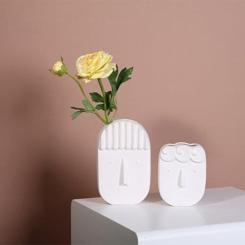 Cutelife Nordic White Small Head Ceramic Vase Living Room Decoration Home Flower Vase Plant Modern Face Wedding Porcelain Vase
