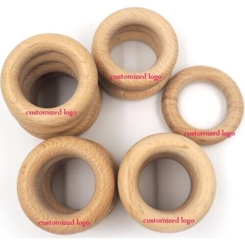 50pcs 100pcs customized logo 50mm DIY Organic beech Ring round beech Wooden teether nursing toy super smooth WC051b