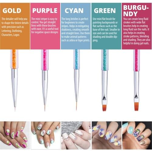 MaryCarrie 5Pcs Acrylic Nail Art Brushes Dotting Pen Double Ended for DIY Designs 3D Drawing Builder Gel Cleaning Manicure