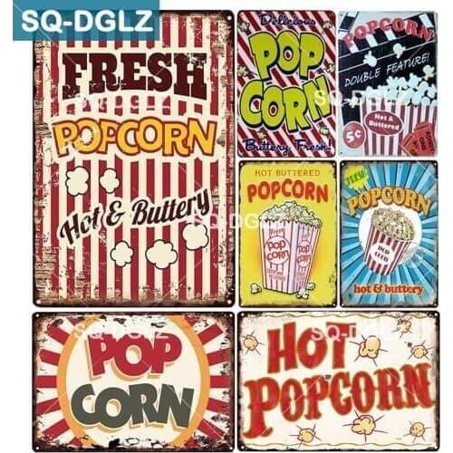 [SQ-DGLZ]Fresh Hot POP CORN Metal Sign Vintage Metal Plates Cafe Bar Pub Club Home Wall Decor Tin Signs Retro Plaque