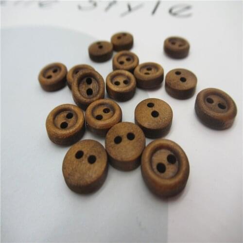 50pcs 10mm Coffee Mini Two Eyes Fine Edge Wood Buckle Coat Wood Button Wood Handmade Swing Baby DIY Accessories Deep coffee