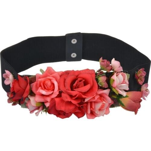 Fashion Women Elastic Wide Corset Belt For Women Glass Crystal Ceinture Ladies Thin Flower inlaid Belt Waist Girdle BW14