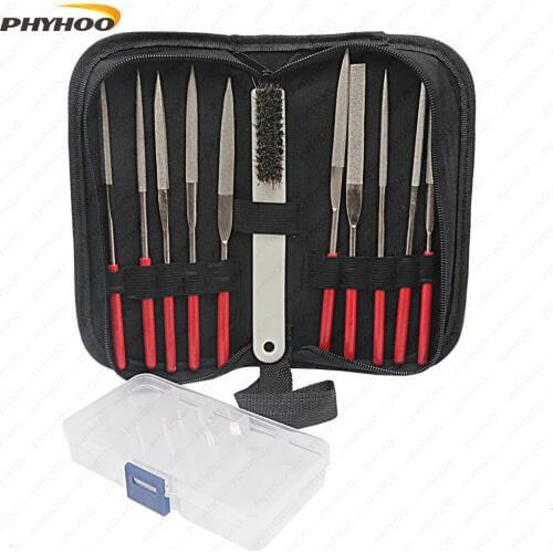 PHYHOO Diamond Needle File Set with Clean Brush Storage Box Hand File for Metal Glass Stone Rough Carving,Sharpening Deburring