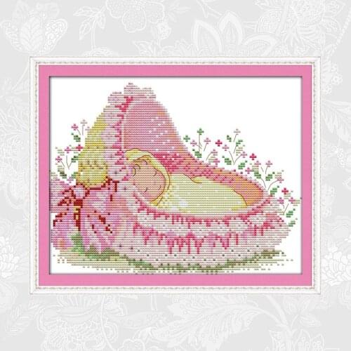 The baby in the cradle Patterns Printed on Canvas 11ct 14ct Cross Stitch kit Beginner Embroidery Needlework set Home Decoration