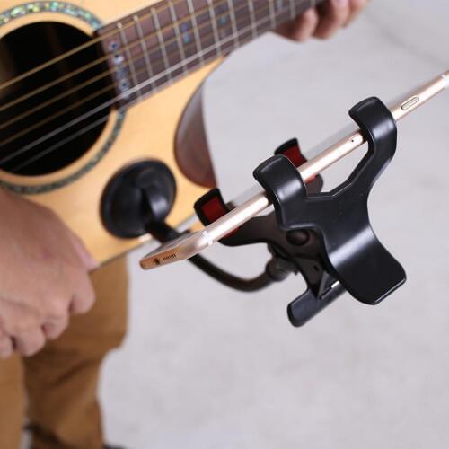 Newest Guitar Smartphone Holder Mount Clip Suction Cup Adjustable Phone Stand for Acoustic Guitar Bass String Musical Instrument