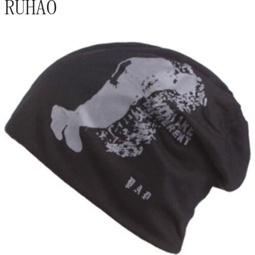 RUHAO New Mens winter Knitted Beanies Cotton hat fashion knitted black Hip hop hats cap Bonnet Skullies Beanie Soft