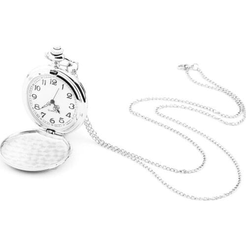 New Luxury Smooth Silver Pendant Women Men Vintage Polish Stainless Steel Quartz Pocket Watch Fashion Necklace Chain Lover Gift
