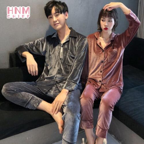 Autumn Winter Long Sleeve Golden Velvet Pyjama Couple Casual Warm Women Two Piece Set Simple Pants Oversize Loose Man Pajama Set