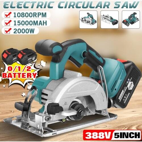 388V Cordless Circular Saw 10800RPM Electric Saw 45 Degree Adjustable Bevel Cutting Woodworking Tools with 125mm Blades Chainsaw