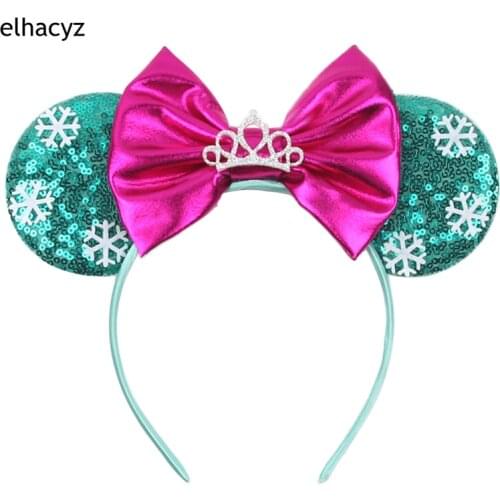 1PC 2021 New Cute Glitter Bow Mouse Ears Headband Princess Crown Girls Sequins Bow Hairband Kids Headwear DIY Hair Accessories